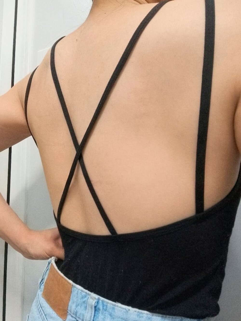 Double Spaghetti Strap Cross Back Tank Built in Bra pads